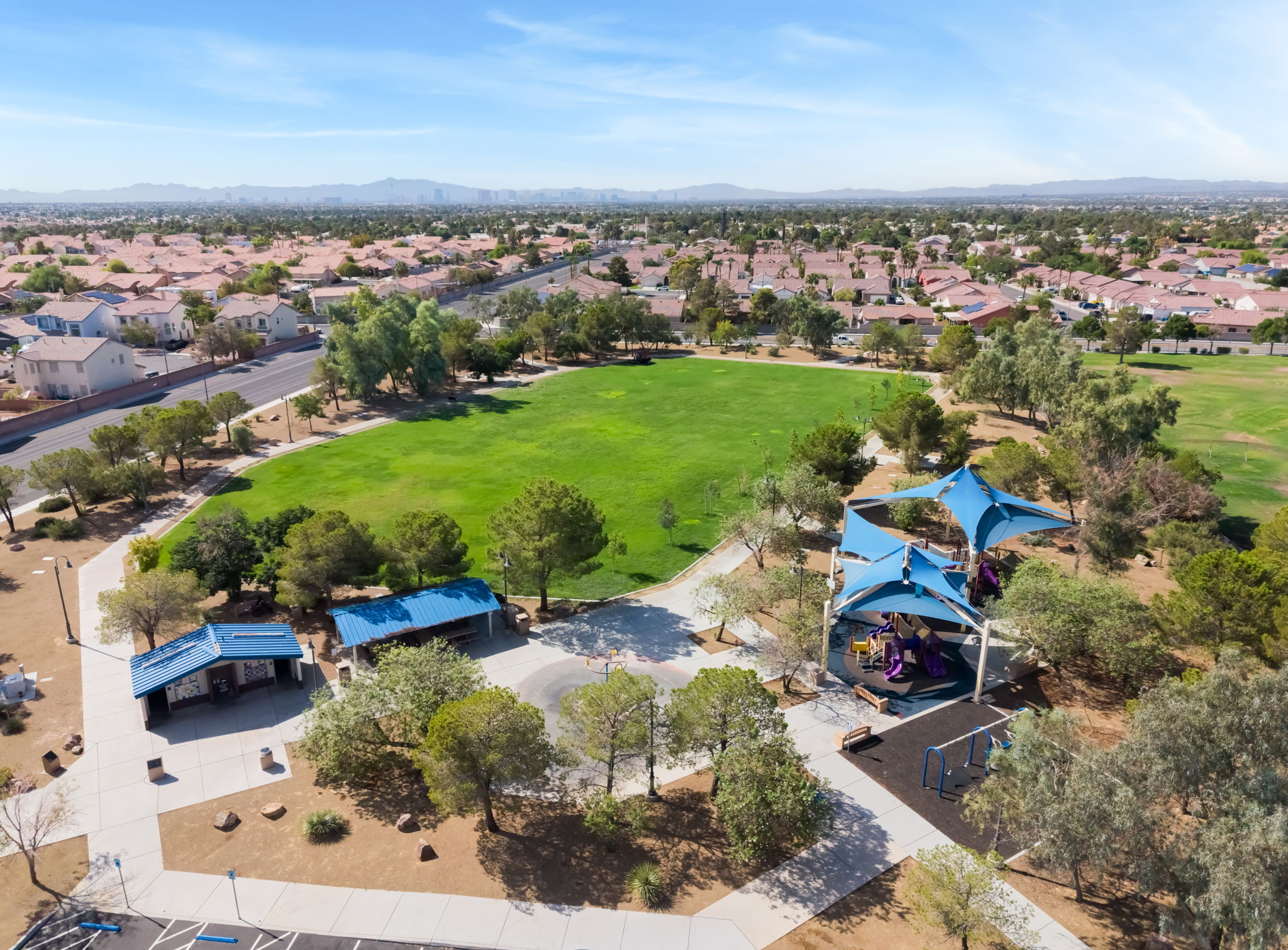 Aerial view of neighborhood park near Eagle Claw Avenue